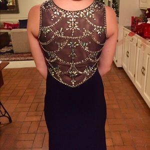 Navy formal dress. Tasteful slit. Gorgeous back.